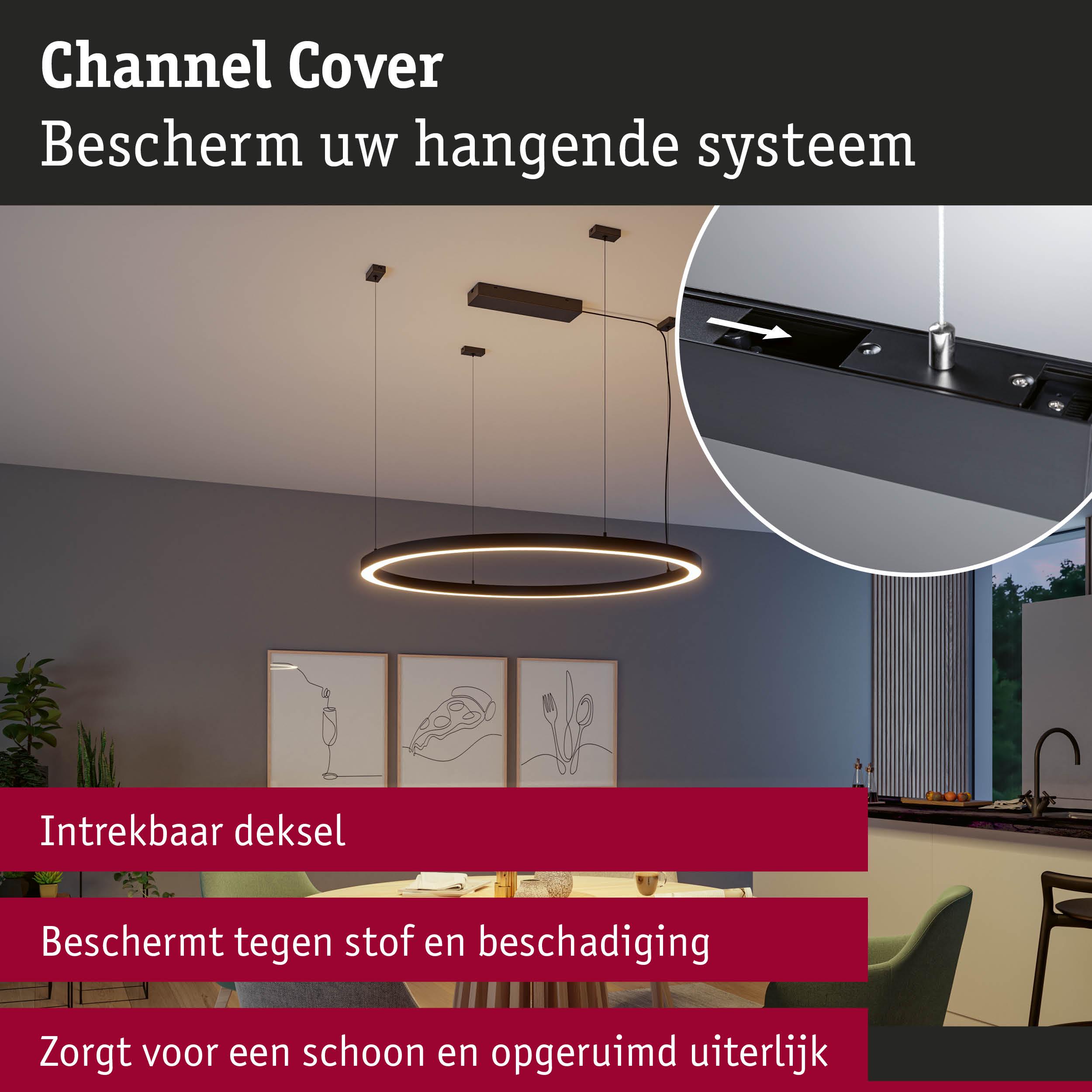 Moderne zwarte ronde LED-hanglamp met intrekbare afdekking tegen stof en beschadiging