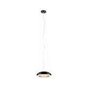Modern black LED pendant light with round shape and warm white light for stylish room illumination