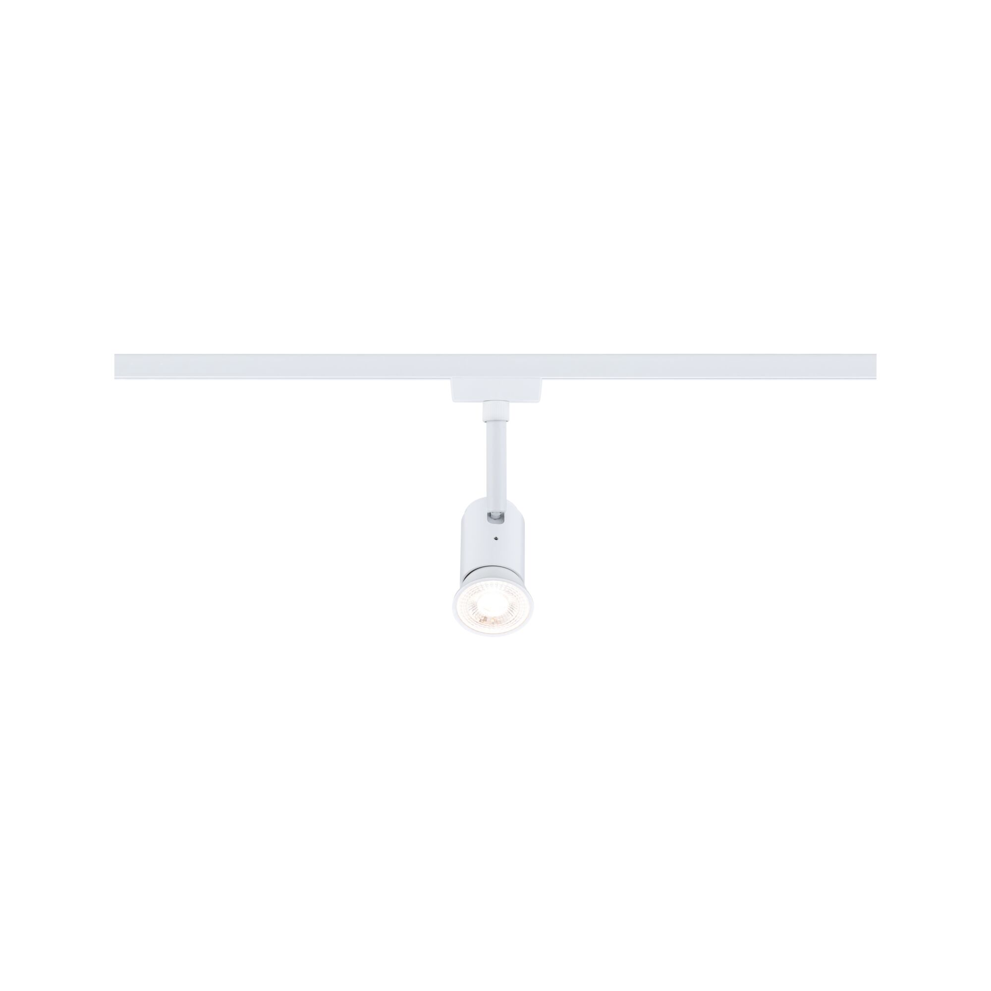 Weißer LED-Schienenstrahler aus Metall mit rundem Leuchtkopf für flexible Beleuchtung