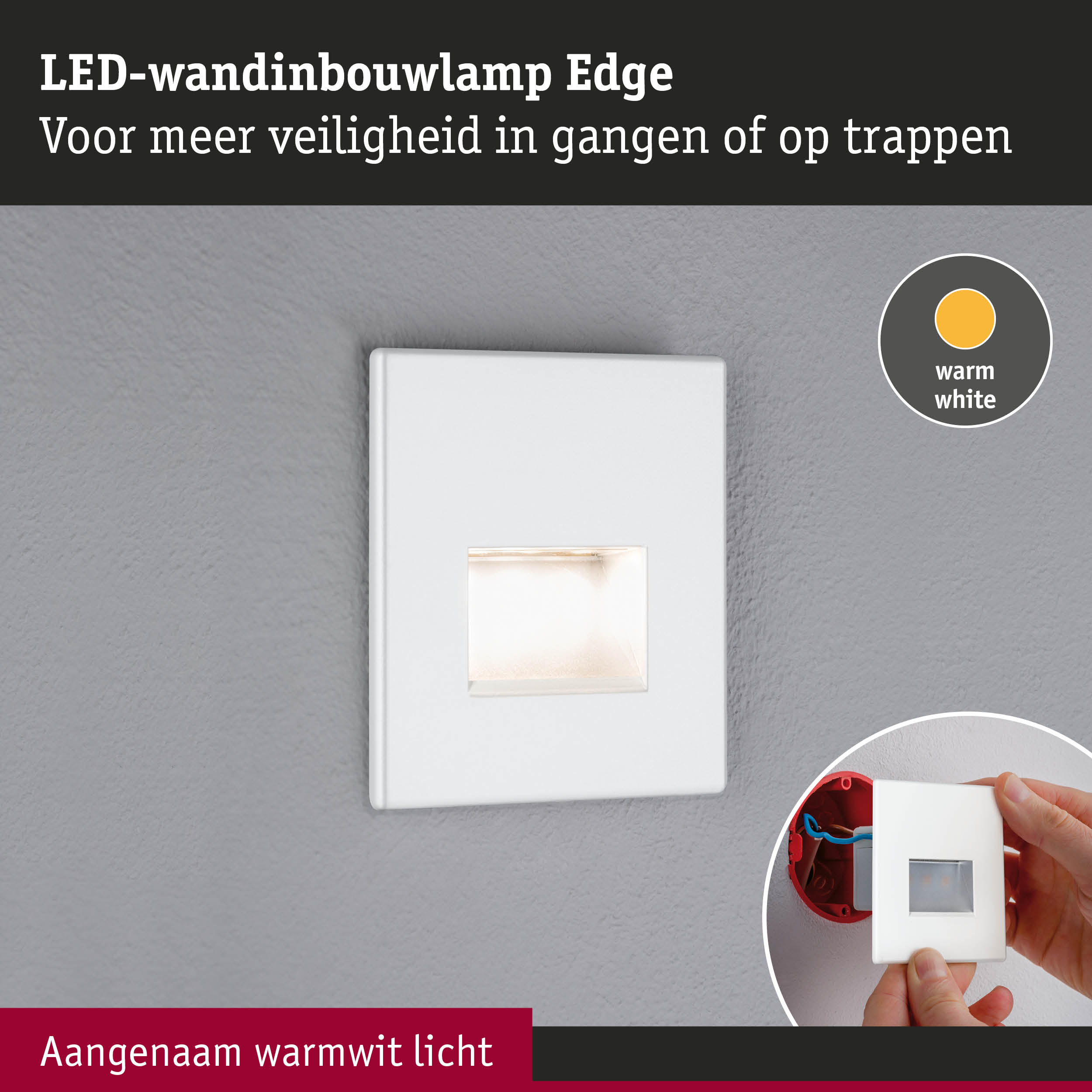 Witte LED-wandinbouwlamp Edge met warmwit licht voor meer veiligheid in gangen en op trappen