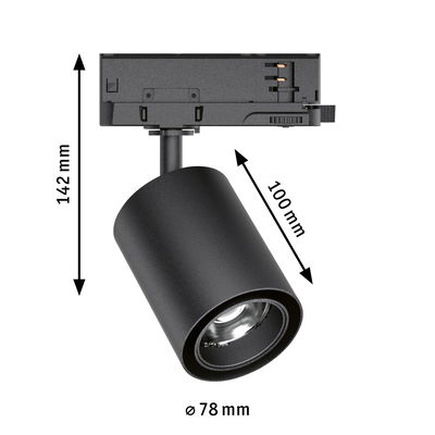 Schwarzer LED-Spot aus Metall mit 78 mm Durchmesser und 142 mm Höhe, energiesparende Beleuchtung