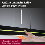 Black Raiko pendant luminaire with LED strip and easy tool-free height adjustment