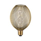 Gold metal mesh LED bulb providing decorative lighting with modern design