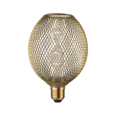 Goldfarbene LED-Lampe mit dekorativem Gitter aus Metall für stilvolle Beleuchtung