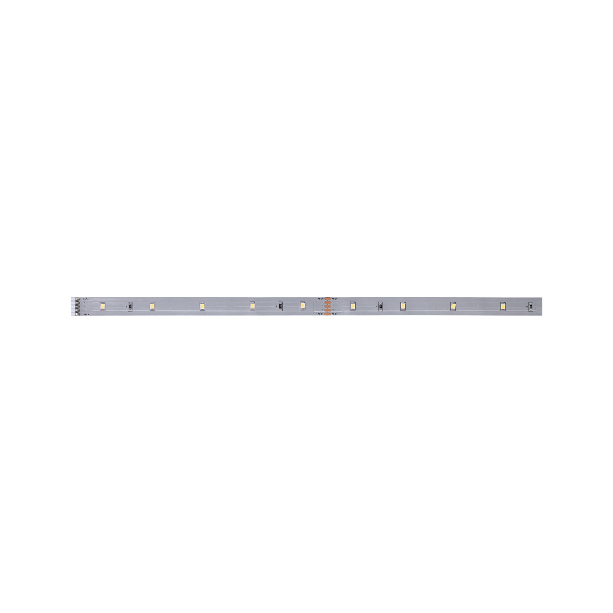 Lange LED-Leiste in Silber mit mehreren warmweißen LEDs für flexible Beleuchtungslösungen