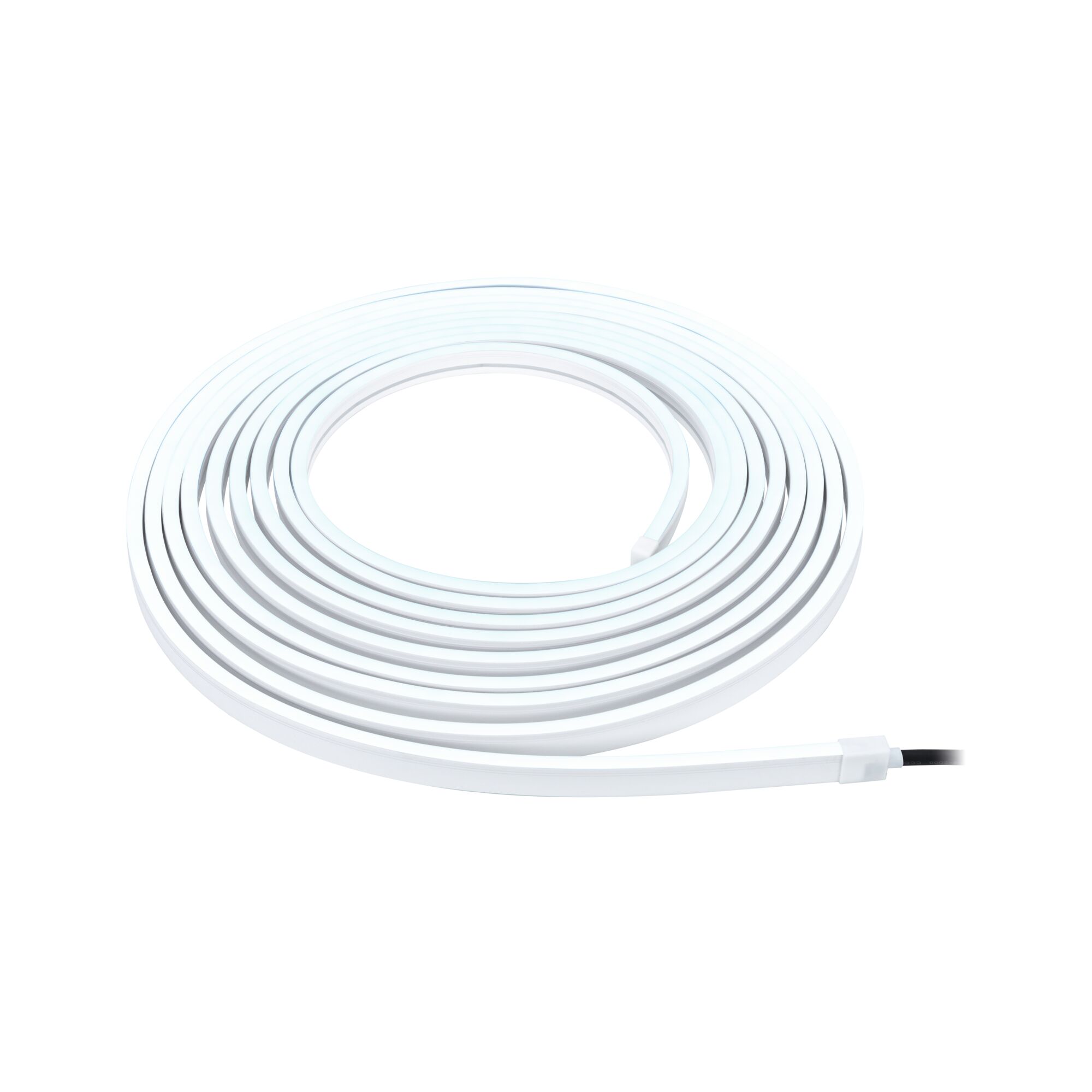 Bande LED flexible blanche avec câble de connexion, idéale pour l'éclairage et la décoration modernes.