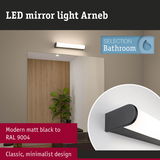Matt black LED mirror light Arneb with minimalist design for bathroom lighting