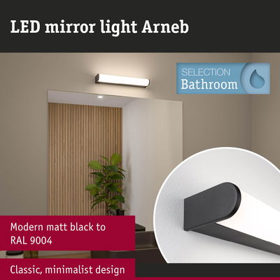 Matt black LED mirror light Arneb with minimalist design for bathroom lighting