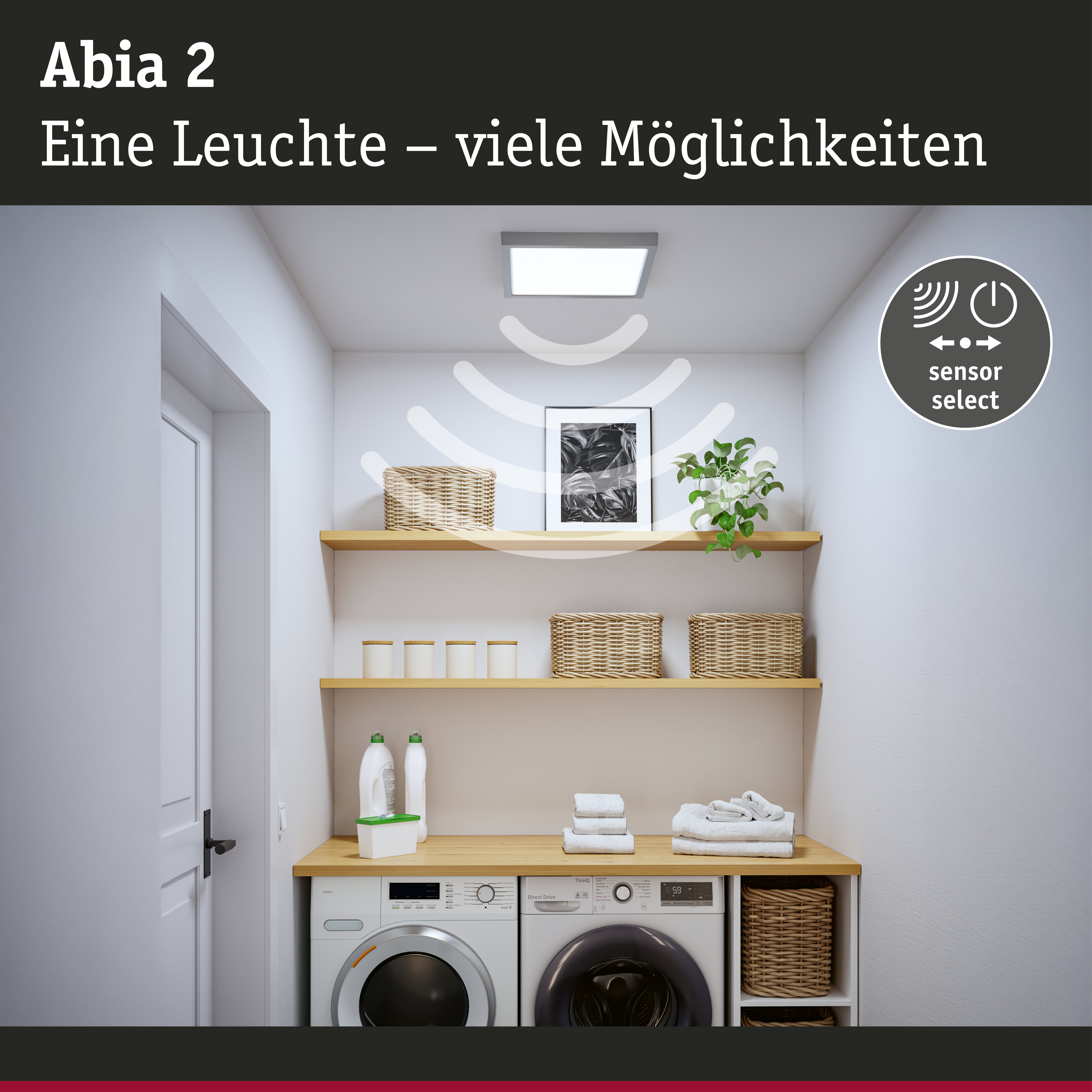 Abia 2 LED-Deckenleuchte in Weiß mit Sensorfunktion für moderne Waschraumbeleuchtung