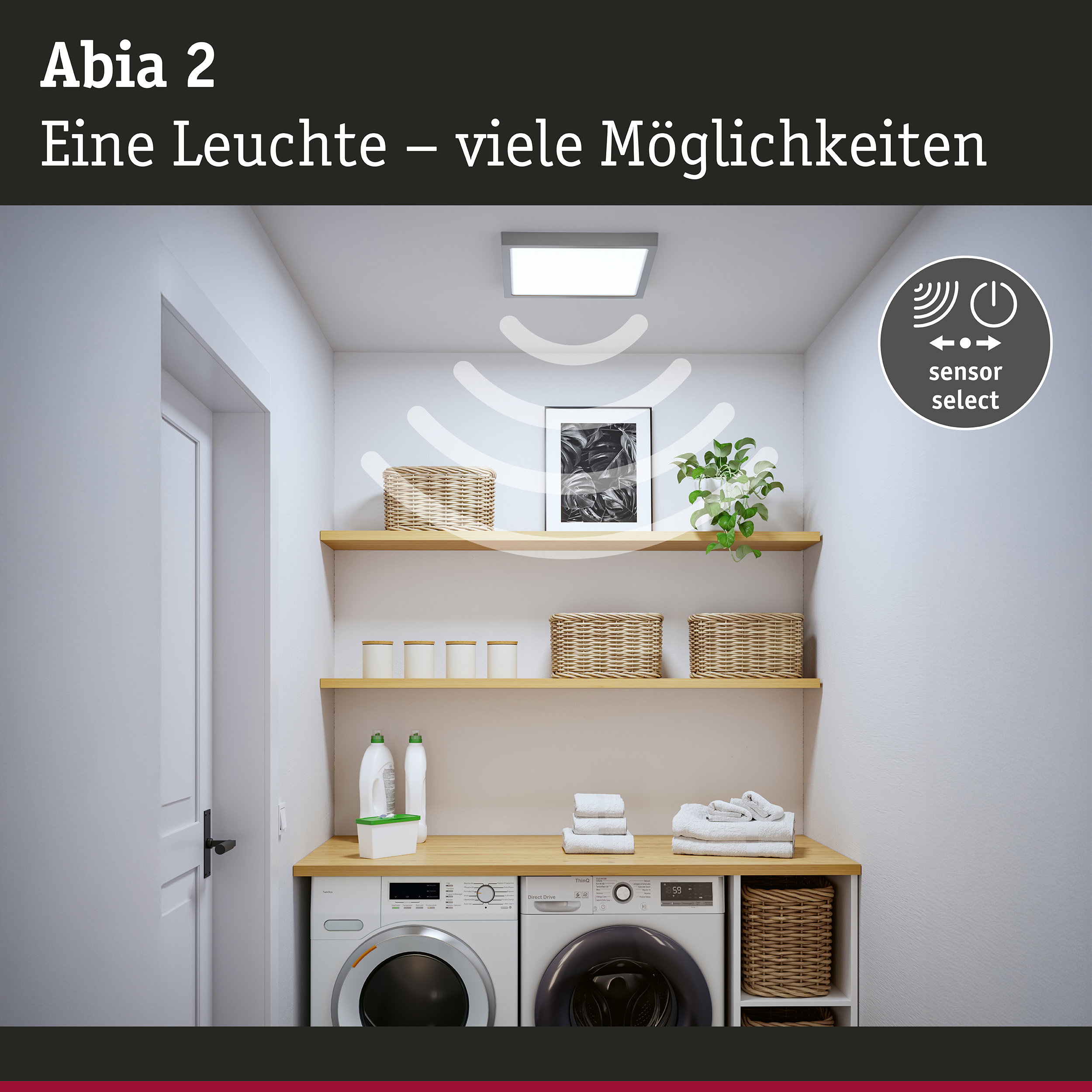 Abia 2 LED-Deckenleuchte in Weiß mit Sensorfunktion für moderne Waschraumbeleuchtung