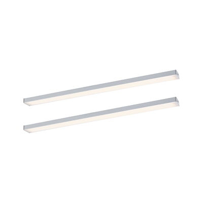 Two slim silver aluminum LED strips with warm white light for modern indoor lighting solutions