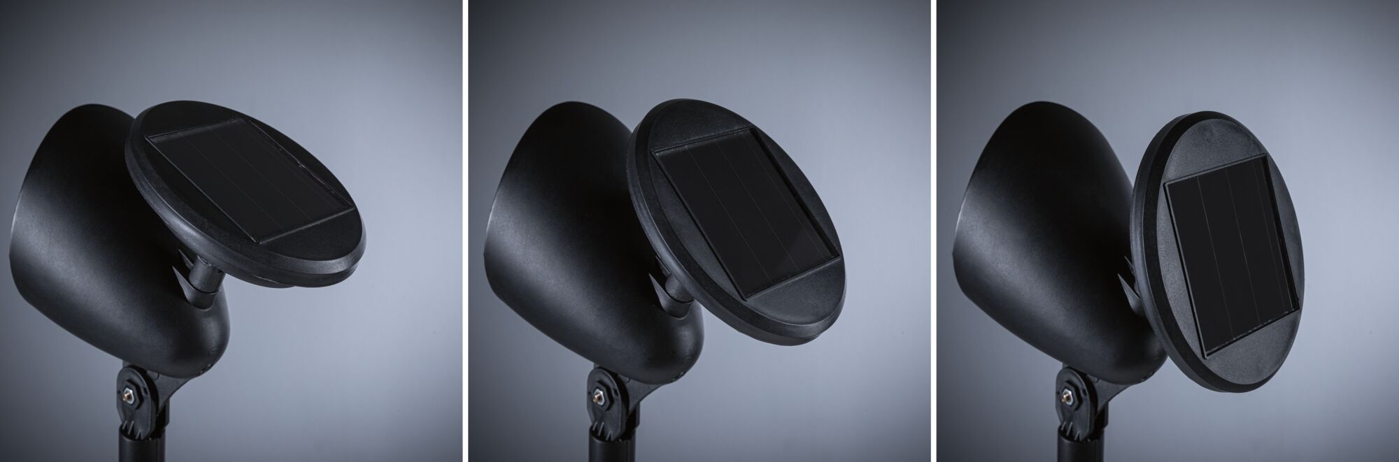 Black solar garden light with adjustable head made of plastic for outdoor lighting