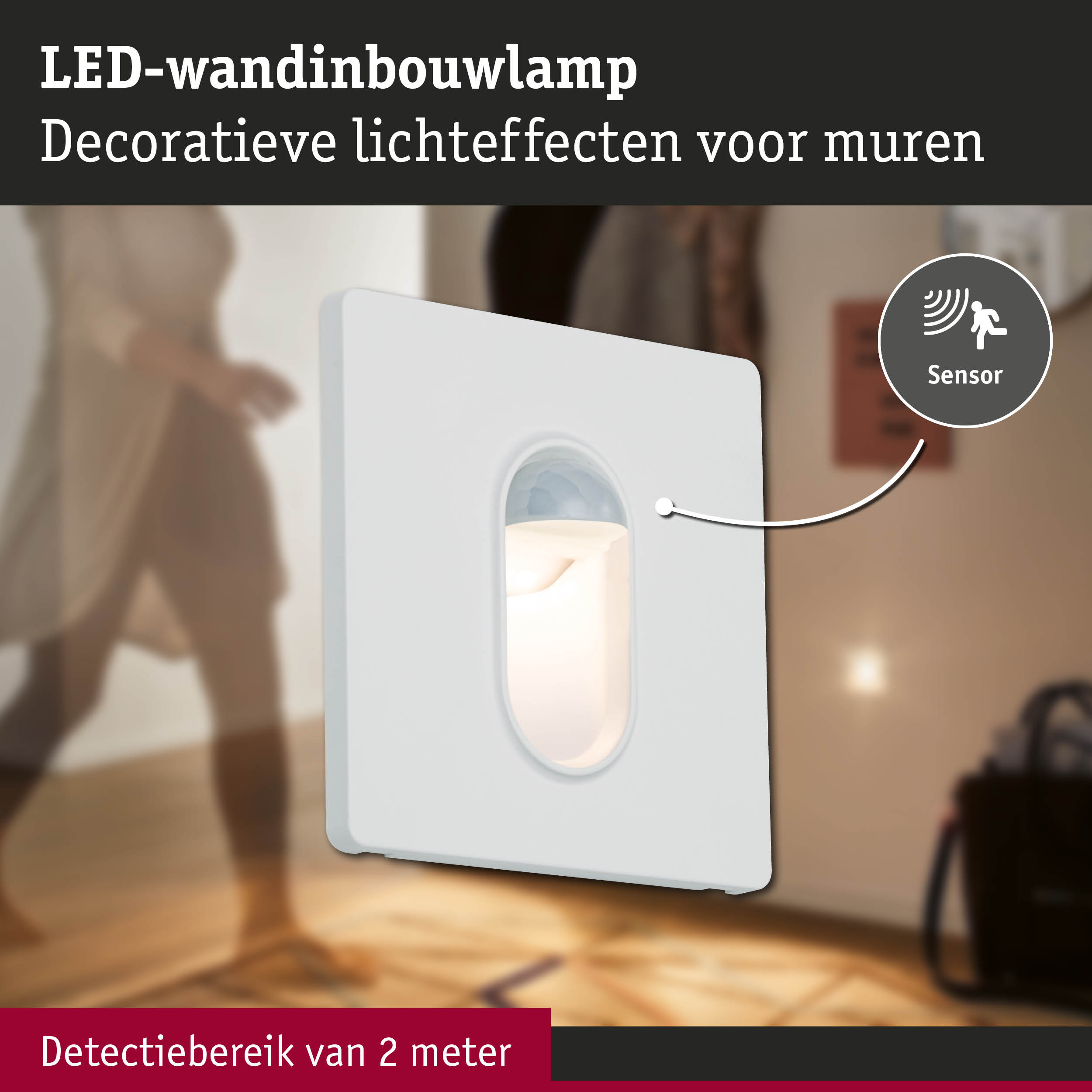Witte LED-wandinbouwlamp met bewegingssensor en detectiebereik van 2 meter voor decoratieve lichteffecten