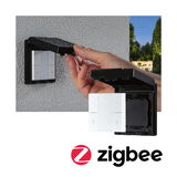 Waterdichte witte Zigbee wandschakelaar met zwarte afdekking voor buitengebruik en smart home
