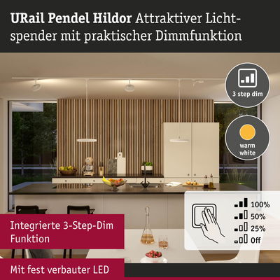 URail Pendel Hildor LED-Pendelleuchte in Weiß mit 3-Stufen-Dimmfunktion und warmweißem Licht