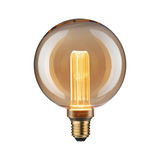 Round LED bulb with amber glass and decorative filament for ambient lighting and vintage style