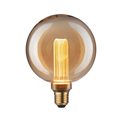 Round LED bulb with amber glass and decorative filament for ambient lighting and vintage style
