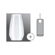 Transparent glass lampshade with cylindrical shape and mounting diagram for pendant light
