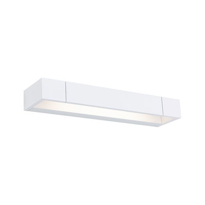 Modern white metal LED wall light with warm white illumination for indoor use