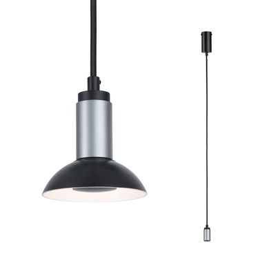 Modern pendant lamp in black and silver metal with long cable for stylish home lighting
