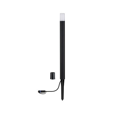 Black LED garden light with ground spike and white plastic diffuser for outdoor lighting.