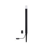 Sort LED-havelampe med jordspyd og hvid plastdiffuser til udendørsbelysning.