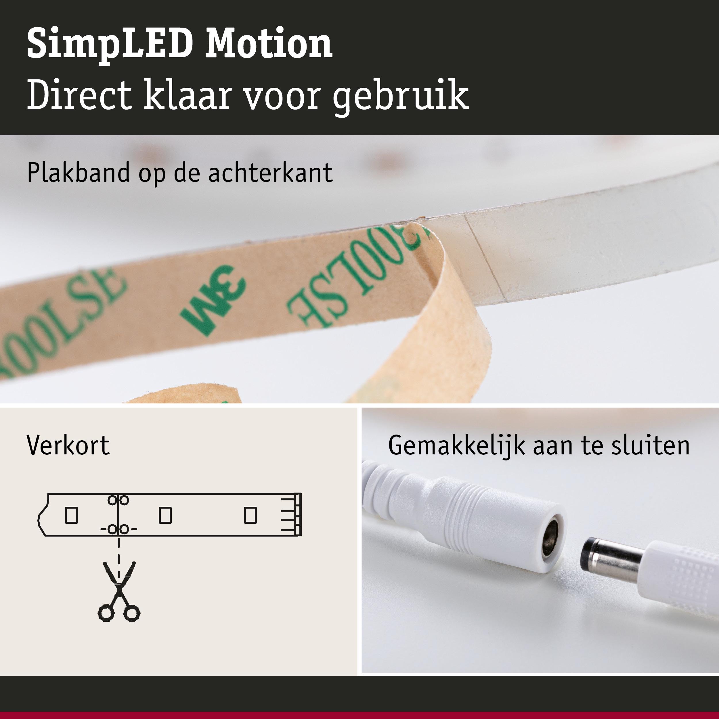 Witte LED-strip met plakband aan achterkant, kniplijn en eenvoudig aan te sluiten stekker voor LED-verlichting