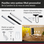 Système de rail URail modulaire noir et blanc avec alimentation électrique et spots pour éclairage flexible