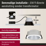 Witte LED inbouwspot met 55 mm inbouwdiepte en 230 V directe aansluiting zonder transformator
