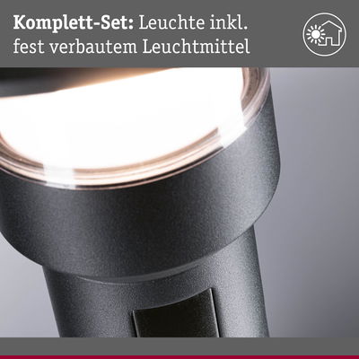Nahaufnahme einer schwarzen LED-Leuchte mit fest verbautem Leuchtmittel für Innenräume