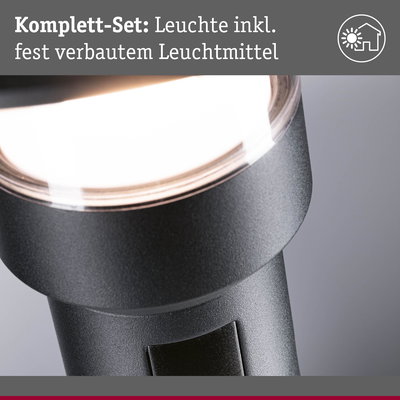 Nahaufnahme einer schwarzen LED-Leuchte mit fest verbautem Leuchtmittel für Innenräume