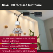 Nova LED recessed luminaire in silver metal with white LED module, energy-saving ceiling light