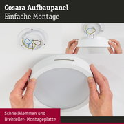 Weißes Cosara Aufbaupanel mit einfacher Montage an der Decke, inklusive Schnellklemmen und Drehteller.