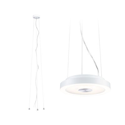 Round white metal LED pendant light with dimmable feature and modern design for indoor use