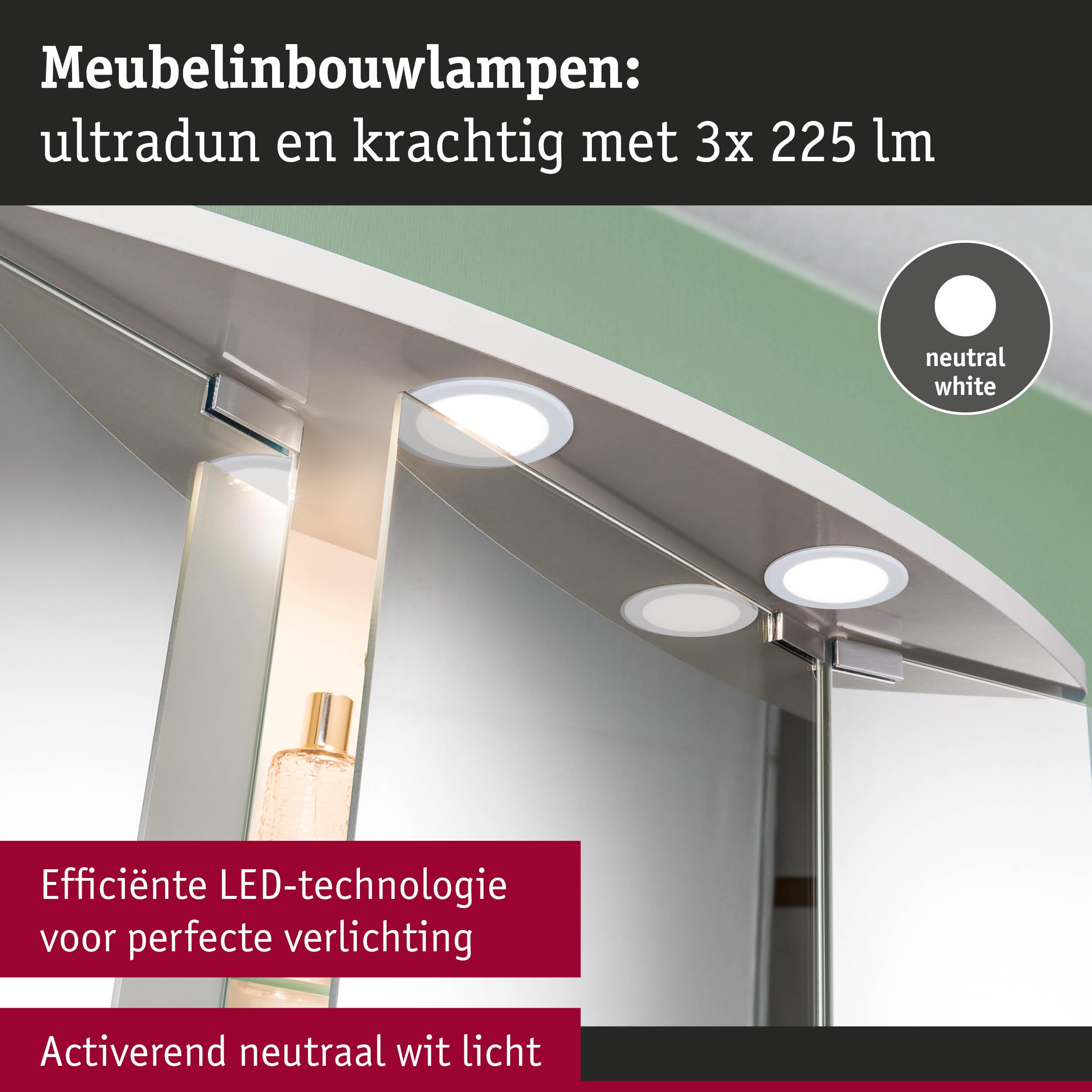 Ultradunne meubel inbouwlampen met 3x 225 lm neutraal wit LED-licht voor efficiënte verlichting