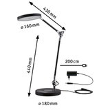 Schwarze LED-Tischlampe mit verstellbarem Arm und 200 cm Kabel für Bürobeleuchtung