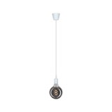 Pendellampe med hvid ledning og sort pære med synligt LED-filament til moderne belysning