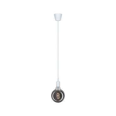 Pendellampe med hvid ledning og sort pære med synligt LED-filament til moderne belysning