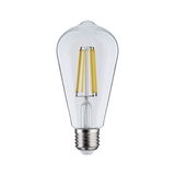 Clear LED filament bulb in drop shape with E27 base for energy-efficient lighting solutions