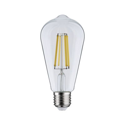 Clear LED filament bulb in drop shape with E27 base for energy-efficient lighting solutions