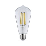 Clear LED filament bulb in drop shape with E27 base for energy-efficient lighting solutions