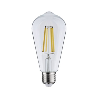 Clear LED filament bulb in drop shape with E27 base for energy-efficient lighting solutions