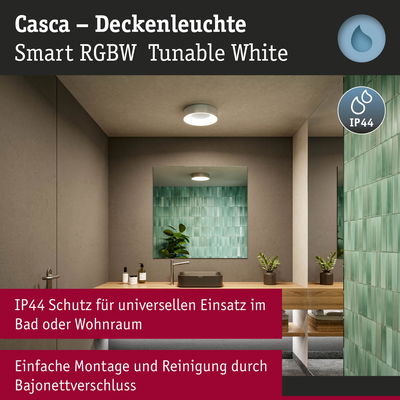 Weiße Casca Deckenleuchte aus Kunststoff mit IP44 Schutz, ideal für Bad und Wohnraumbeleuchtung