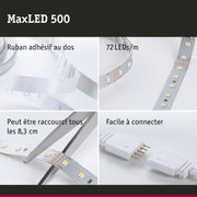 Bande LED MaxLED 500 avec 72 LEDs/m, ruban adhésif au dos, facile à connecter et à couper