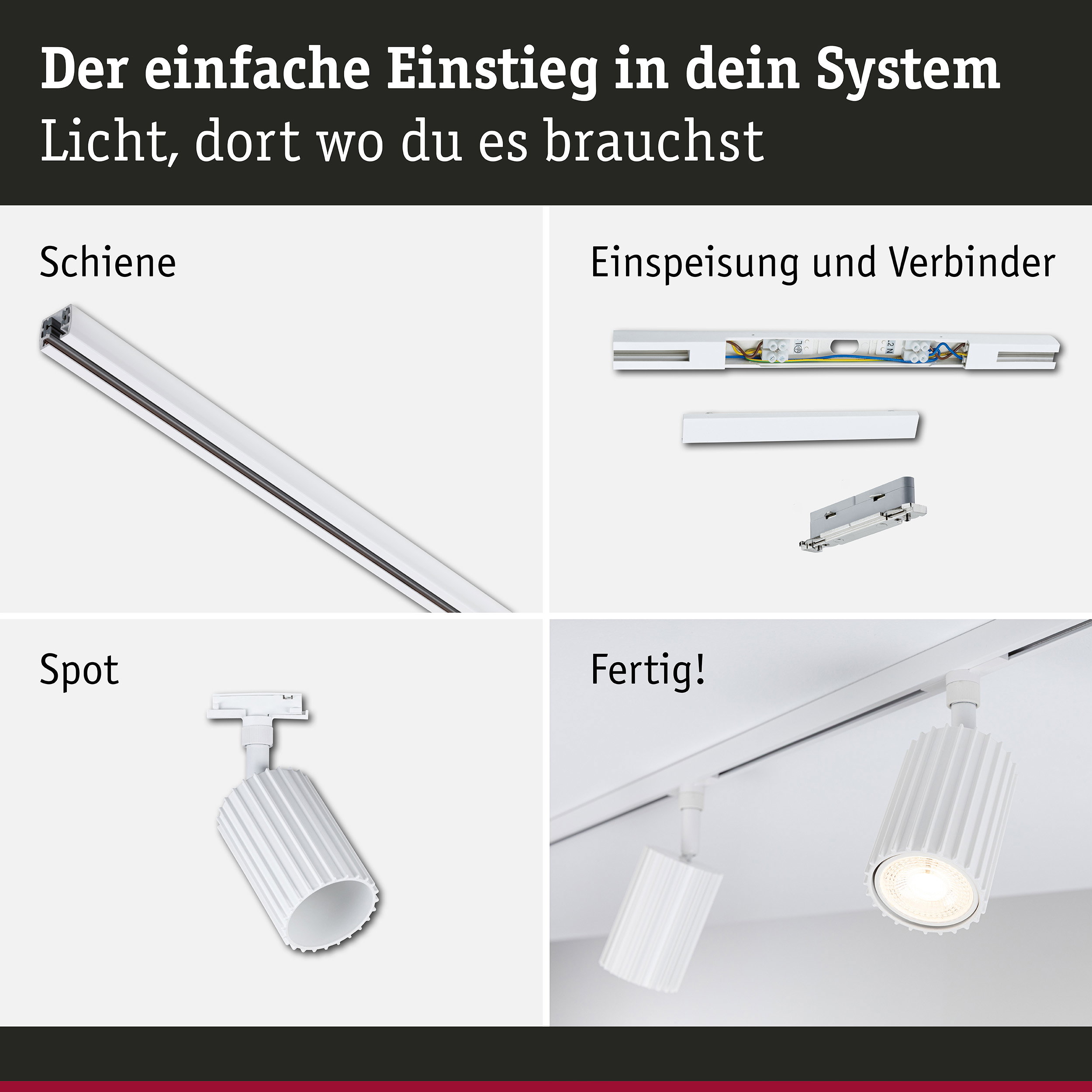 URail Schienenspot Lirena Starterset Mitteleinspeisung GU10 max. 10W 230V Signalweiß