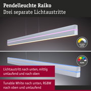 Pendelleuchte Raiko in Weiß mit drei Lichtaustritten und RGBW LED-Beleuchtung für Wohnräume
