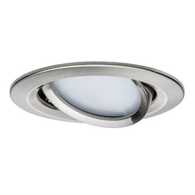 Round brushed stainless steel spotlight with white diffuser, adjustable for flexible LED recessed lighting