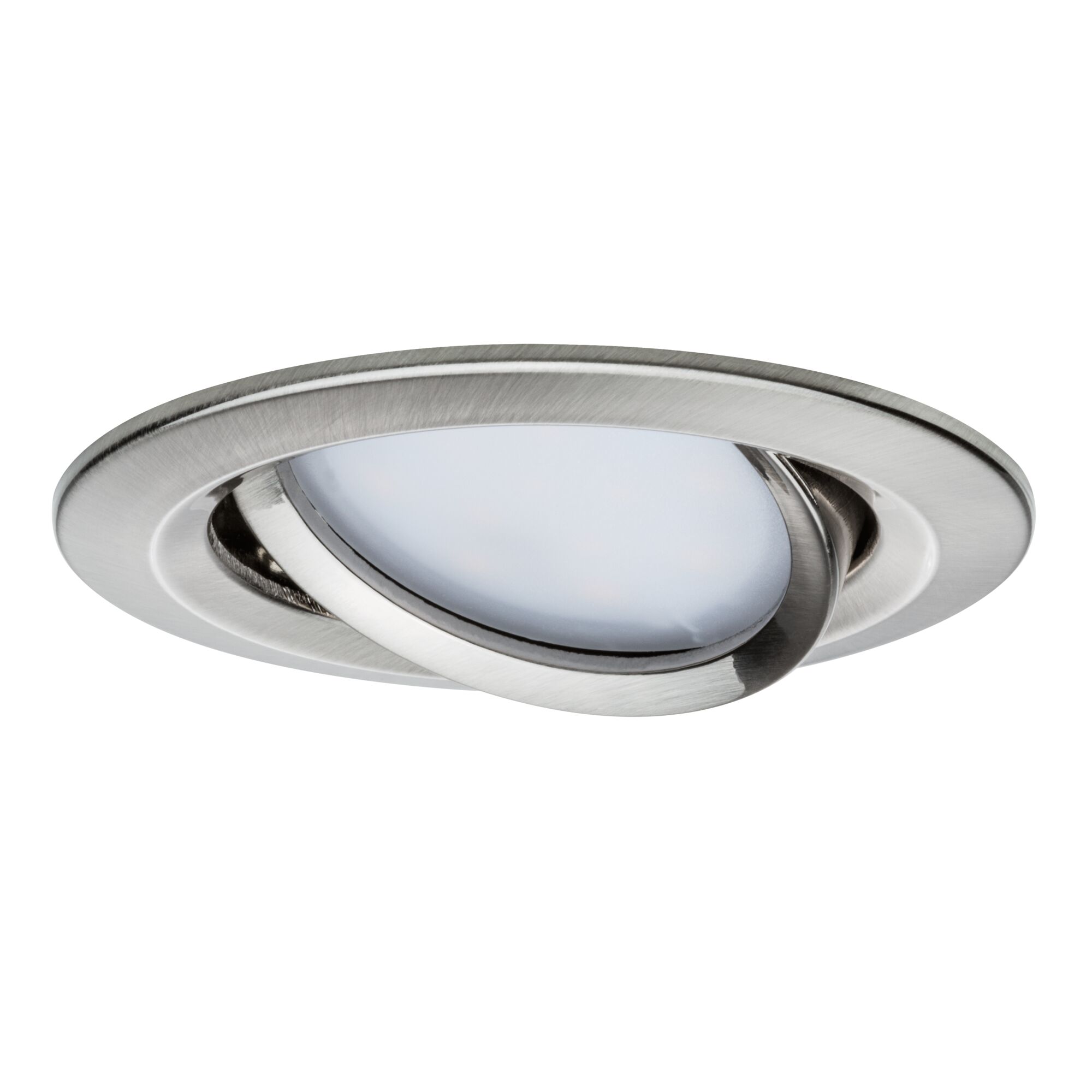 Round brushed stainless steel spotlight with white diffuser, adjustable for flexible LED recessed lighting