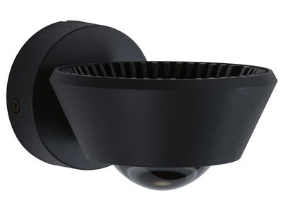 Black metal wall light with round base and conical shade for modern indoor lighting solutions