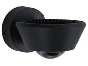 Black metal wall light with round reflector and visible screw for modern indoor lighting